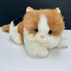 1990 Calico Cat Realistic Plush 11” Commonwealth Stuffed Animal Kitty Blue Eyes